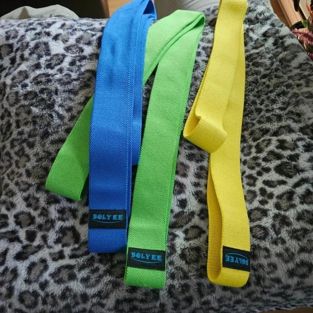 Bolyee | Set of  3 Long Fabric Exercise Resistance Bands (Yellow, Blue, Green)